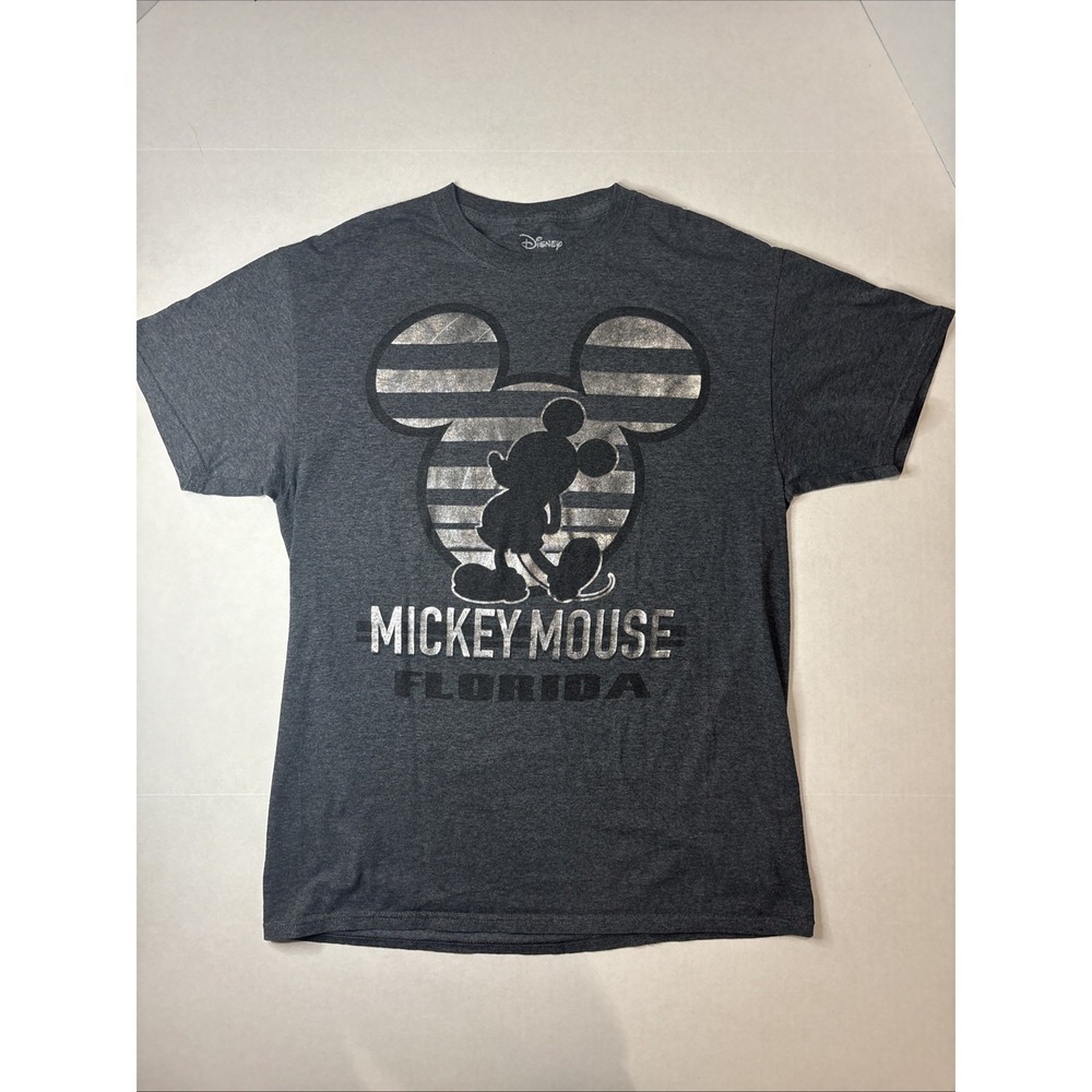 Disney Shirt Mens Medium Gray Mickey Mouse‎ Florida Shiny Metallic Graphic Tee